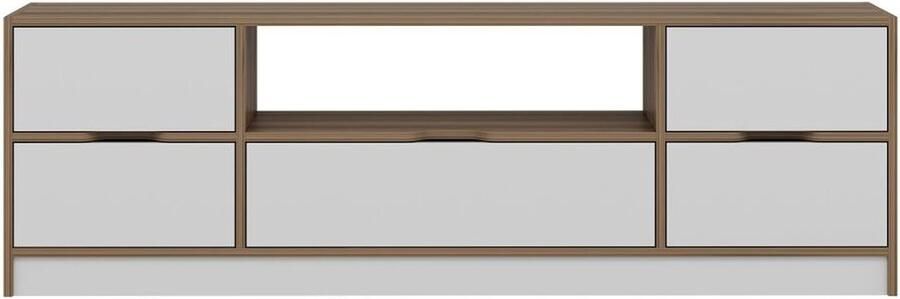 Vente-unique Tv-meubel met 3 deuren 2 lade en 1 nis Wit en naturel MELINYA L 180 cm x H 57 cm x D 35 cm