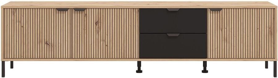 Home affaire Tv-meubel Mayenne TV-Lowboard Breedte 208 cm Kast met 3 deuren in groeflook 2 lades - Foto 5