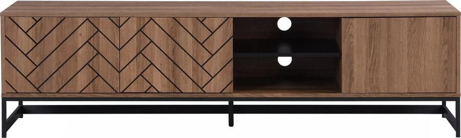 Vente-unique Tv-meubel met 3 deuren en 2 nissen Mdf Naturel en zwart CARATANA L 180 cm x H 50 cm x D 40 cm - Foto 2