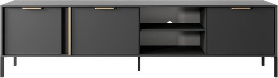 Vente-unique Tv-meubel met 3 deuren en 2 vakken Antraciet en goudkleurig PAVELI L 202.9 cm x H 53.4 cm x D 39.5 cm - Foto 2