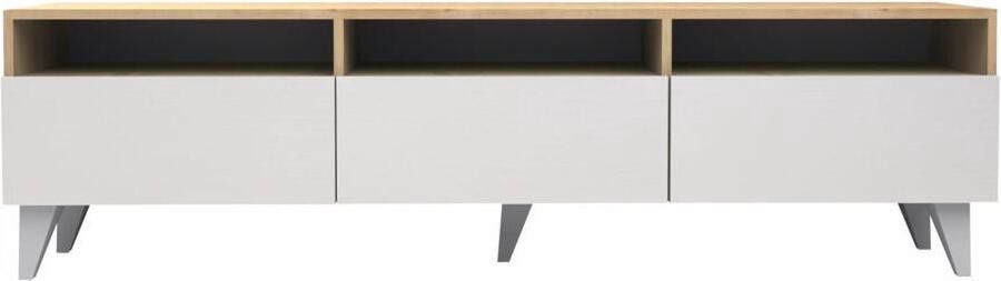 Vente-unique Tv-meubel met 3 deuren en 3 nissen Wit en naturel DEMANIA L 180 cm x H 47 cm x D 35 cm