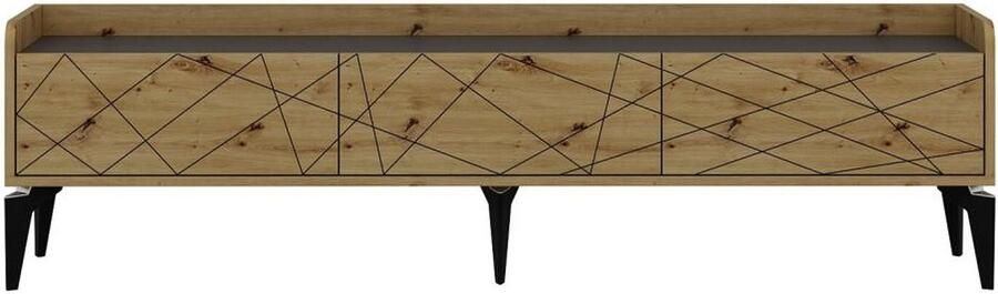 Vente-unique Tv-meubel met 3 deurtjes Naturel en antraciet MONALIA L 180 cm x H 49 cm x D 35 cm