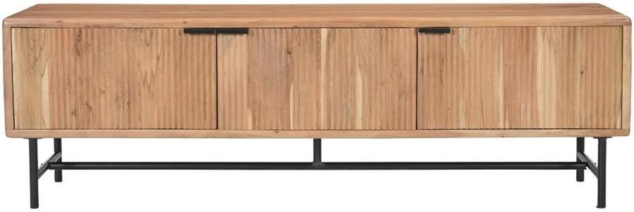 Vente-unique Tv-meubel met 3 deurtjes van acaciahout en zwart metaal Licht naturel ALEVIA L 160 cm x H 50 cm x D 40 cm