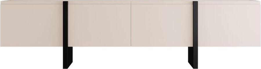 Vente-unique Tv-meubel met 4 deuren van mdf Beige en zwart LUVONIA L 180 cm x H 50 cm x D 45 cm