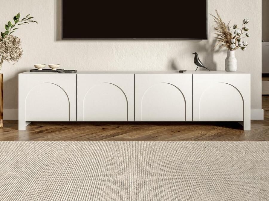 Vente-unique Tv-meubel met 4 deuren van mdf Wit DELANYA L 204 cm x H 51 cm x D 35 cm - Foto 2