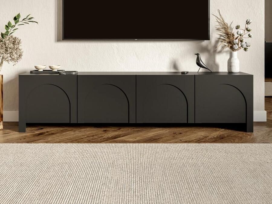 Vente-unique Tv-meubel met 4 deuren van mdf Zwart- DELANYA L 204 cm x H 51 cm x D 35 cm