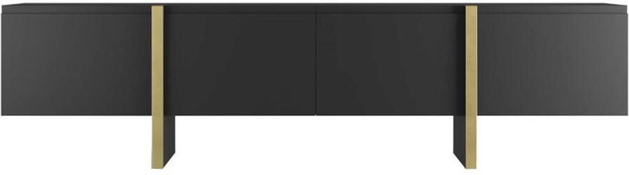 Vente-unique Tv-meubel met 4 deuren van mdf Zwart en goud LUVONIA L 180 cm x H 50 cm x D 45 cm