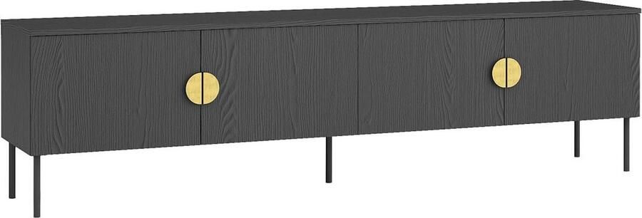 Vente-unique Tv-meubel met 4 deurtjes Zwart en goudkleurig NATANIEL L 200 cm x H 53.6 cm x D 40 cm