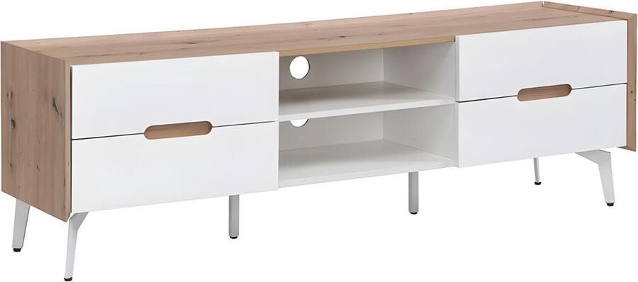 Vente-unique TV-meubel met 4 lades en 2 nissen MDF & metaal Witgelakt & naturelkleur CAYANA L 163 cm x H 52 cm x D 40 cm