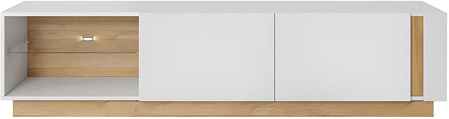 Vente-unique TV-meubel MURARI 2 deuren en 2 nissen met ledverlichting Hoogglans wit en eiken L 187.5 cm x H 45.5 cm x D 40 cm - Foto 4