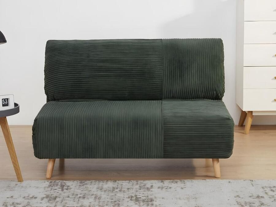 Vente-unique Tweezits slaapbank van fluweel ribstof PALULA Donkergroen L 124 cm x H 83 cm x D 90 cm - Foto 2