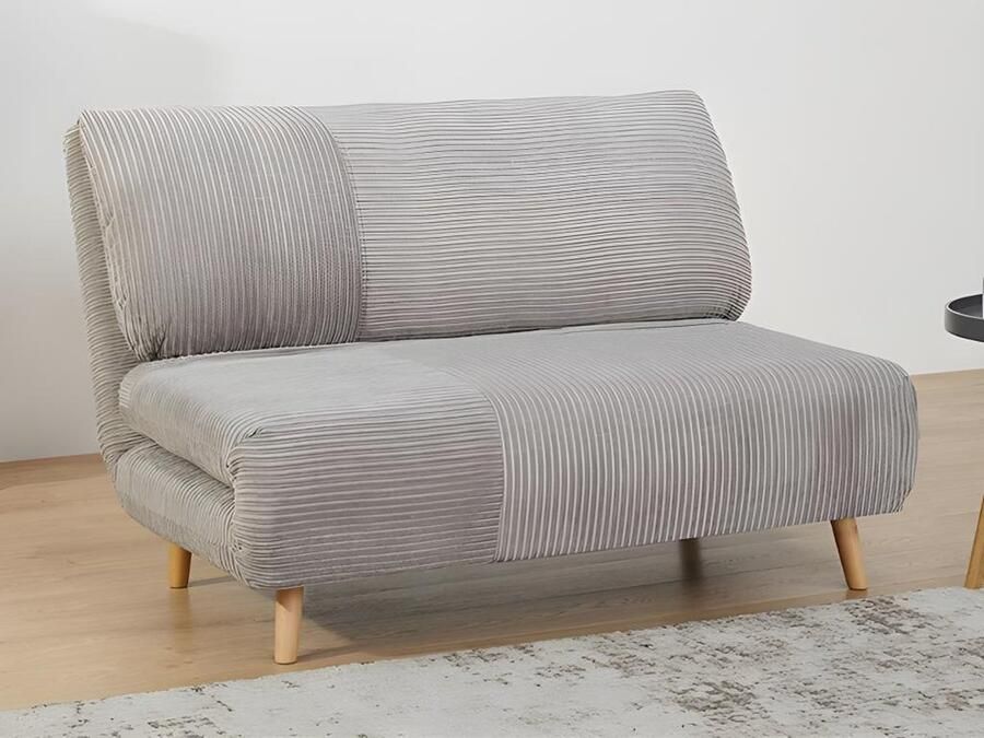 Vente-unique Tweezits slaapbank van fluweel ribstof PALULA Lichtgrijs L 124 cm x H 83 cm x D 90 cm - Foto 2