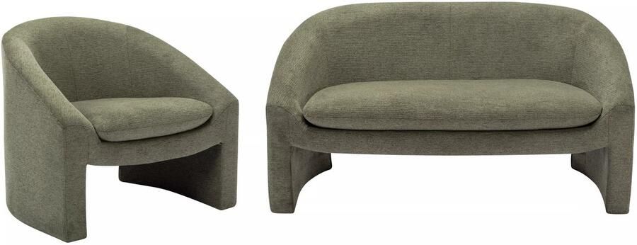 Vente-unique Tweezitsbank en fauteuil van groene stof OSSANA L 137 cm x H 74 cm x D 74 cm