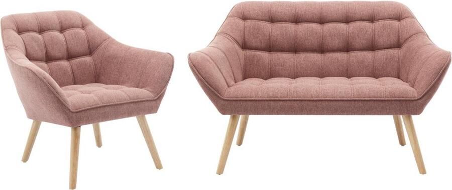 Vente-unique Tweezitsbank en fauteuil van roze gechineerde stof CASERTA L 127 cm x H 77 cm x D 73 cm