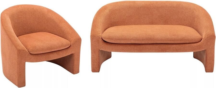 Vente-unique Tweezitsbank en fauteuil van terracottakleurige stof OSSANA L 137 cm x H 74 cm x D 74 cm