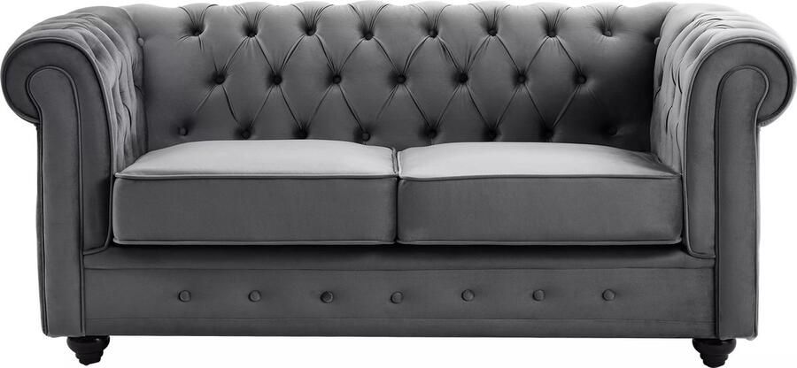 Vente-unique Tweezitsbank van antracietkleurig velours CHESTERFIELD L 168 cm x H 72 cm x D 88 cm - Foto 2
