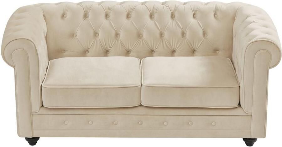 Vente-unique Tweezitsbank van beige velours CHESTERFIELD L 168 cm x H 72 cm x D 88 cm