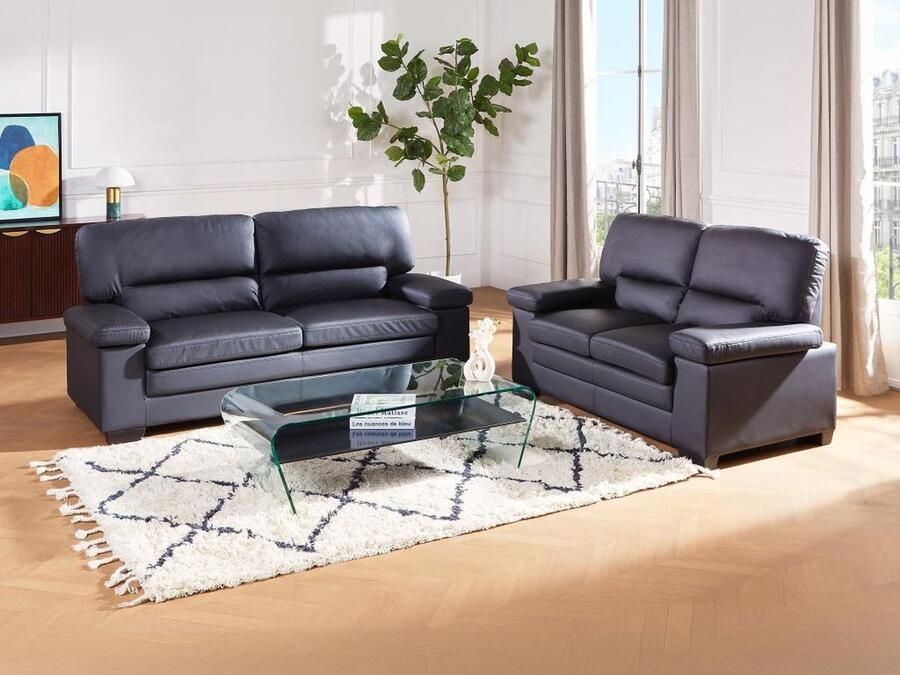 Vente-unique Tweezitsbank van buffelleer MIMAS zwart L 162 cm x H 97 cm x D 89 cm - Foto 2