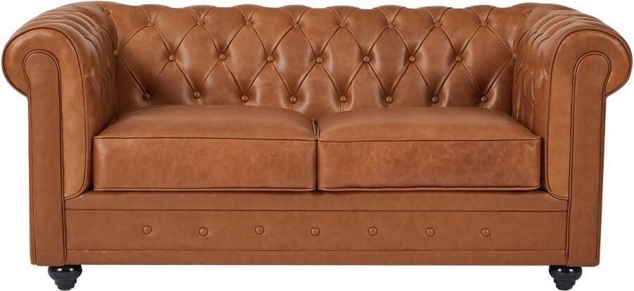Vente-unique Tweezitsbank van camelkleurig vaarsleer CHESTERFIELD L 165 cm x H 72 cm x D 88 cm
