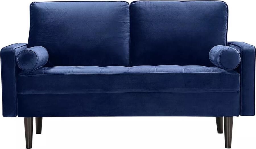 Vente-unique Tweezitsbank van fluweel FLEUET Donkerblauw L 145 cm x H 85 cm x D 82 cm - Foto 4