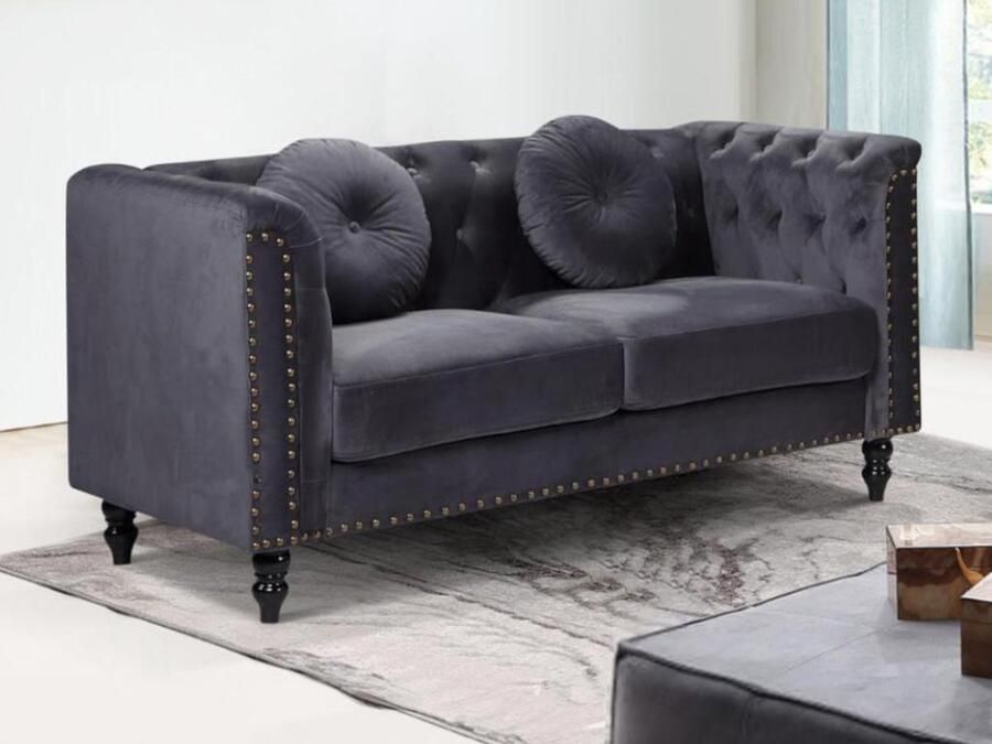 Vente-unique Tweezitsbank van fluweel TURNER Antraciet L 163 cm x H 79 cm x D 77 cm