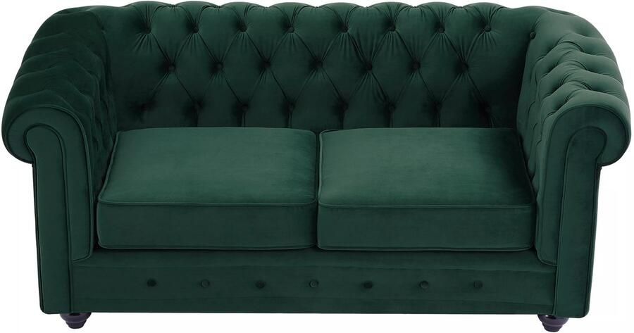 Vente-unique Tweezitsbank van groen velours CHESTERFIELD L 168 cm x H 72 cm x D 88 cm - Foto 2