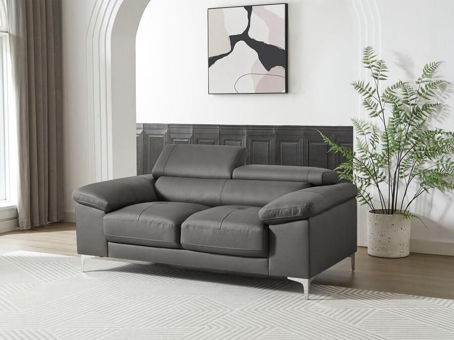 Vente-unique LINEA SOFA Tweezitsbank van leer SOLANGE Antraciet L 176 cm x H 90 cm x D 103 cm