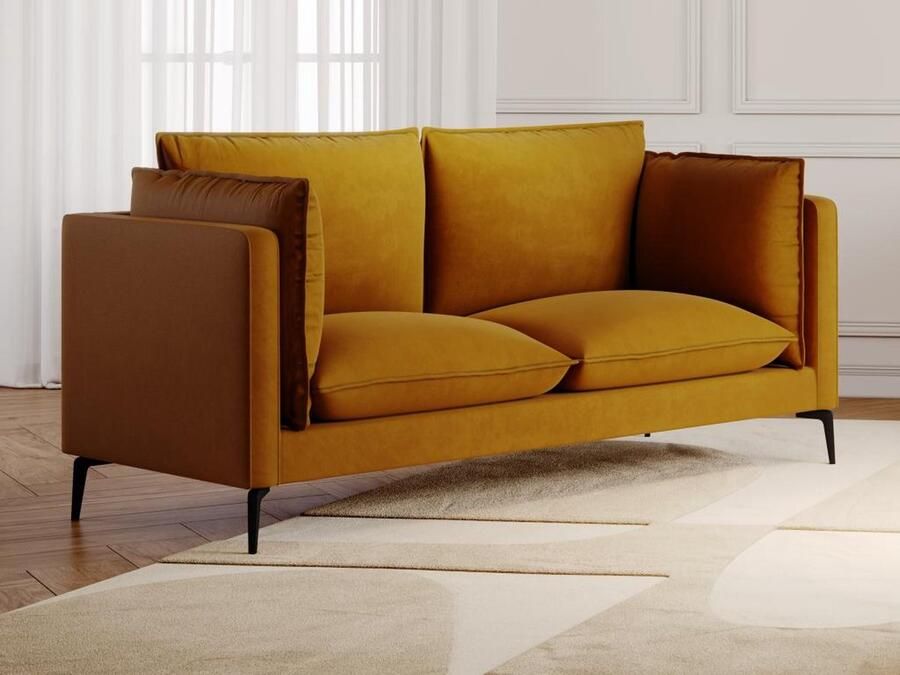 Vente-unique Tweezitsbank van fluweel KESTREL Mosterdgeel van Pascal Morabito L 185 cm x H 85 cm x D 89 cm
