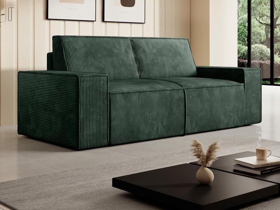 Vente-unique Tweezitsbank van spargroen ribfluweel AMELIA L 210 cm x H 84 cm x D 95 cm