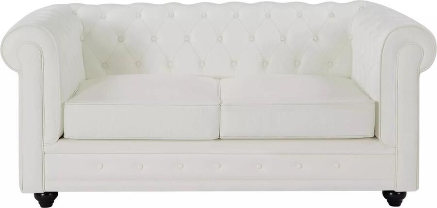 Vente-unique Tweezitsbank van wit buffelleer CHESTERFIELD L 165 cm x H 72 cm x D 88 cm