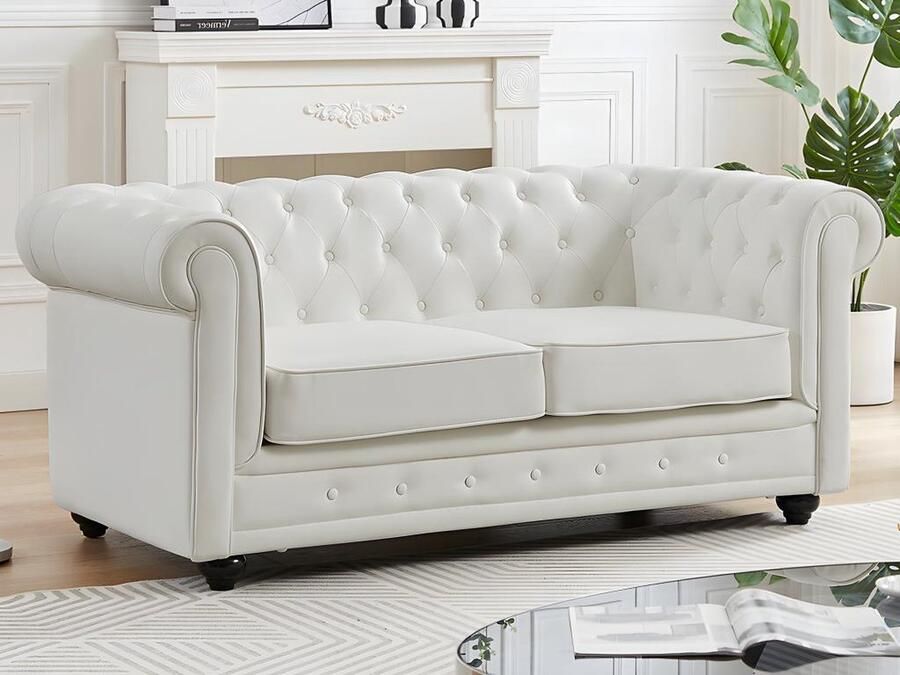 Vente-unique Tweezitsbank van wit kunstleer – CHESTERFIELD L 168 cm x H 72 cm x D 88 cm - Foto 2