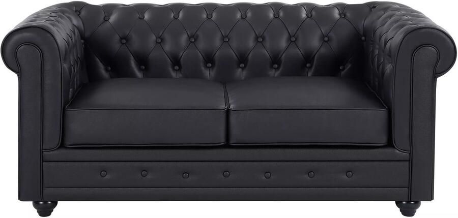 Vente-unique Tweezitsbank van zwart buffelleer CHESTERFIELD L 165 cm x H 72 cm x D 88 cm