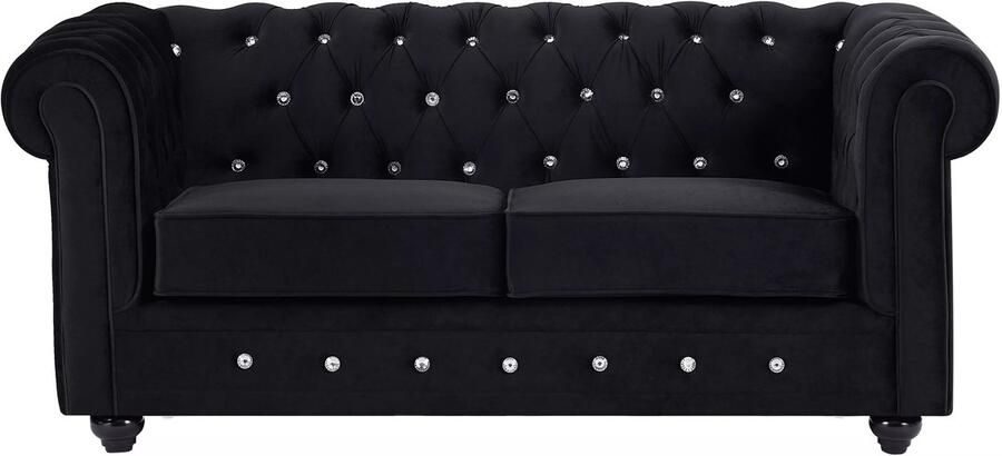 Vente-unique Tweezitsbank van zwart velours en knopen met kristaleffect CHESTERFIELD L 168 cm x H 72 cm x D 88 cm