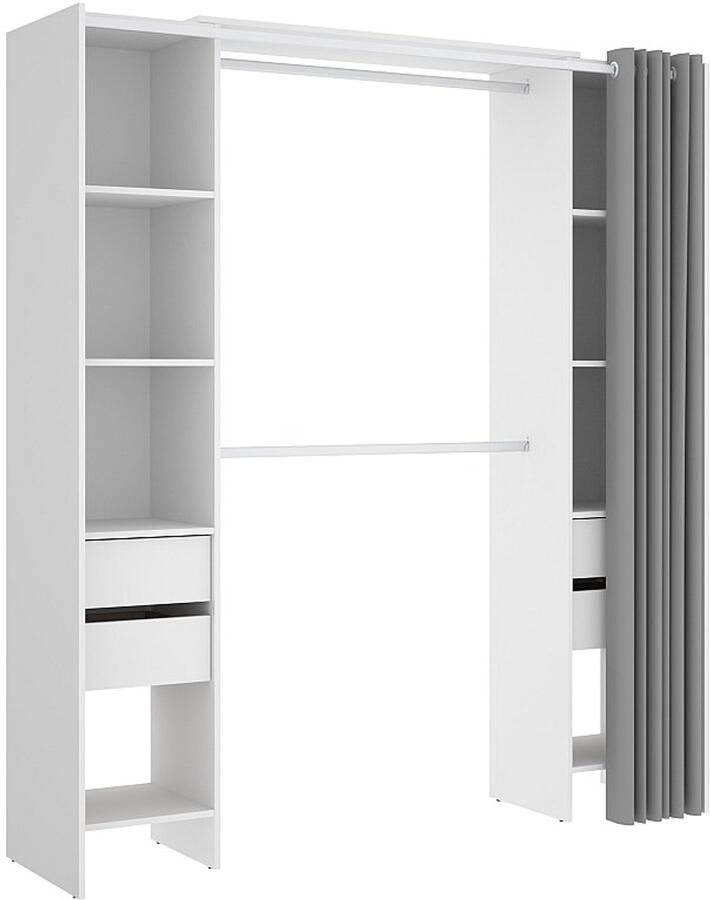 Vente-unique Uitbreidbare open kledingkast met gordijn L110 178 cm Wit LONAZA L 180 cm x H 203 cm x D 50 cm