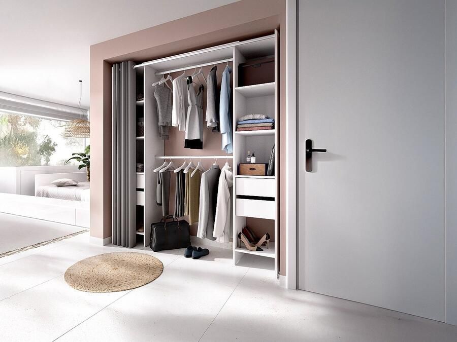 Vente-unique Uitbreidbare open kledingkast met gordijn L110 178 cm Wit LONAZA L 180 cm x H 203 cm x D 50 cm - Foto 3