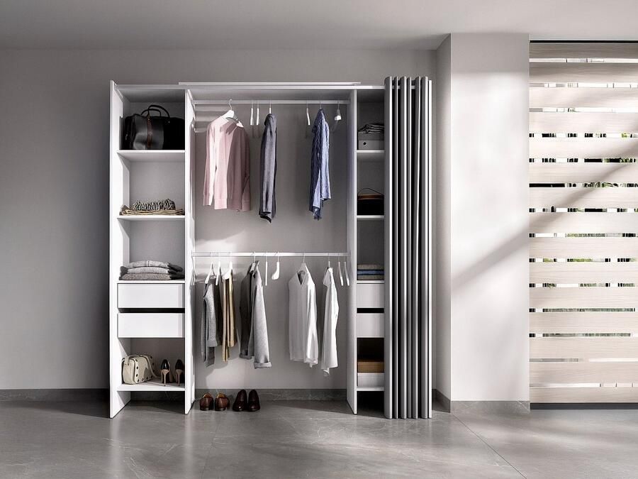 Vente-unique Uitbreidbare open kledingkast met gordijn L110 178 cm Wit LONAZA L 180 cm x H 203 cm x D 50 cm - Foto 4