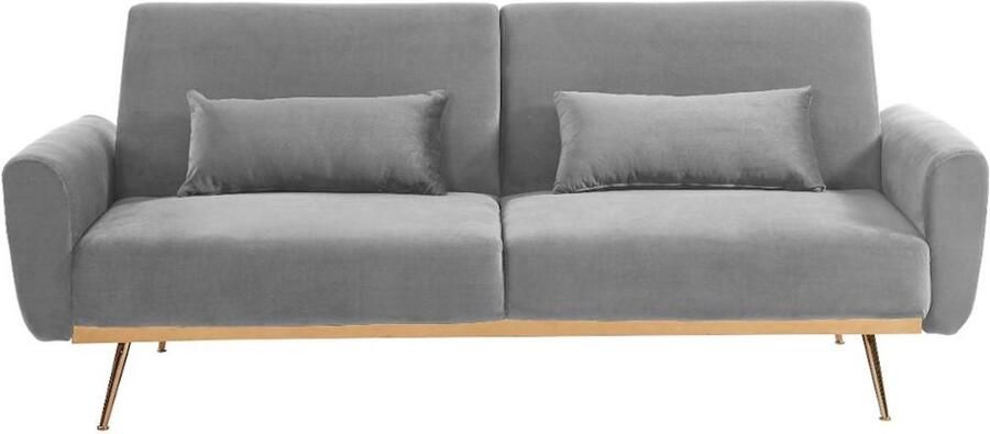 Vente-unique Uitklapbare driezitsbank in fluweel LAUNEI Lichtgrijs L 208 cm x H 86 cm x D 84 cm - Foto 4