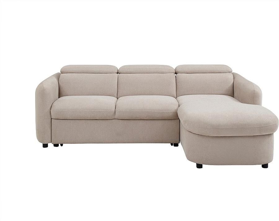 Vente-unique Uitklapbare hoekbank met hoek rechts in beige stof RAVIELA