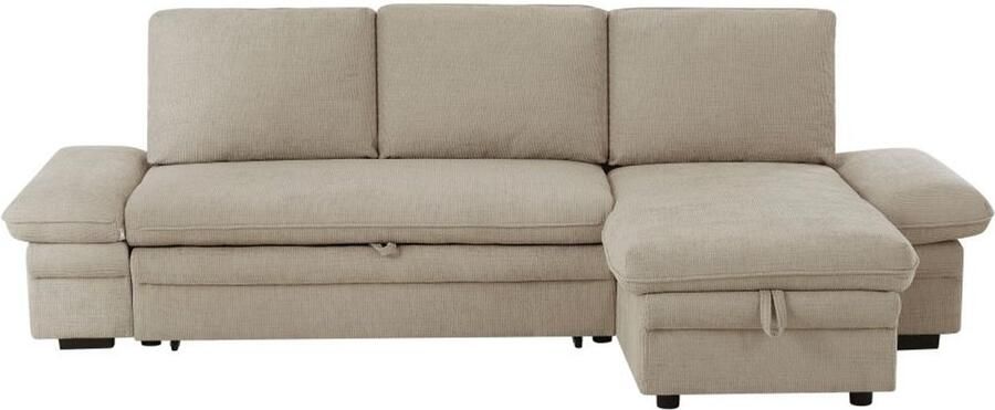 Vente-unique Uitklapbare hoekbank met omkeerbare hoek in beige chenille stof SIVIARA