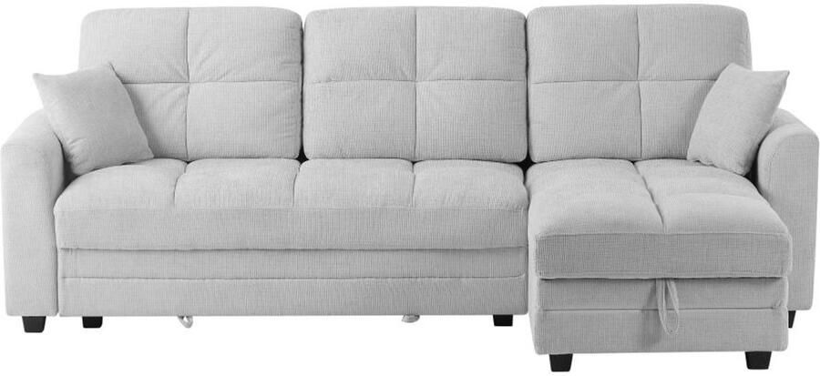 Vente-unique Uitklapbare hoekbank met omkeerbare hoek in lichtgrijze chenille stof LUMARIO