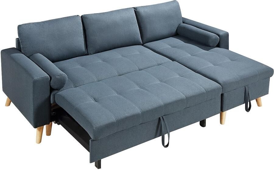 Vente-unique Omkeerbare hoekslaapbank van stof met opbergruimte Eendenblauw KORI L 225 cm x H 88 cm x D 146 cm - Foto 4