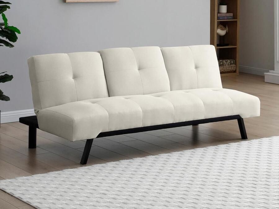 Vente-unique Uitklapbare slaapbank van beige stof met centrale neerklapbare rugleuning PRAGUE II L 180 cm x H 77 cm x D 86 cm - Foto 2