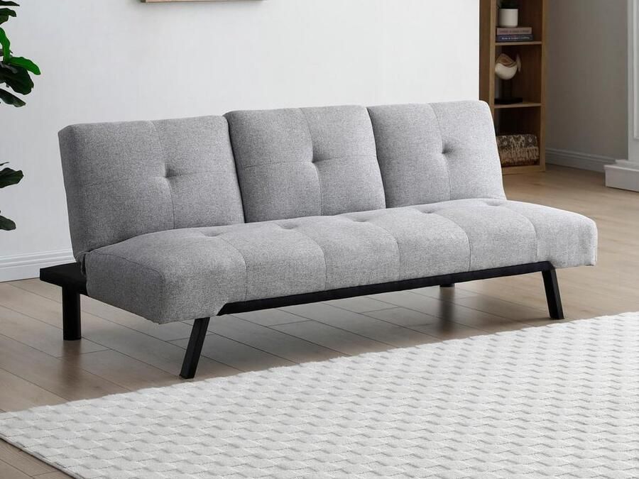 Vente-unique Uitklapbare slaapbank van grijze stof met centrale neerklapbare rugleuning PRAGUE II L 180 cm x H 77 cm x D 86 cm - Foto 2