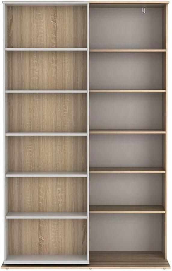 Vente-unique Uitschuifbare boekenkast PRALI 18 nissen Wit en eiken L 116.6 cm x H 185 cm x D 46 cm - Foto 2