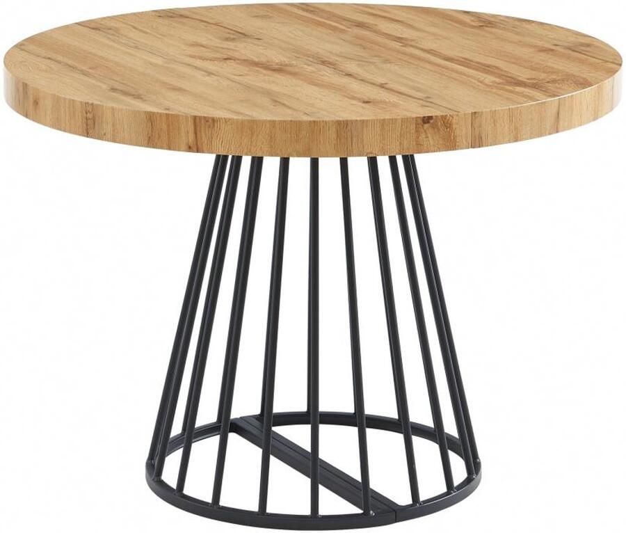 Vente-unique Uitschuifbare eettafel 2 tot 12 plaatsen van mdf en staal Naturel en zwart FIRELA L 260 cm x H 76 cm x D 110 cm