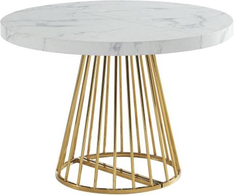 Vente-unique Uitschuifbare eettafel 2 tot 12 plaatsen van mdf en staal Wit marmereffect en goud FIRELA L 260 cm x H 76 cm x D 110 cm