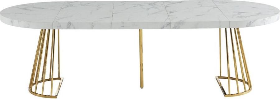 Vente-unique Uitschuifbare eettafel 2 tot 12 plaatsen van mdf en staal Wit marmereffect en goud FIRELA L 260 cm x H 76 cm x D 110 cm - Foto 3