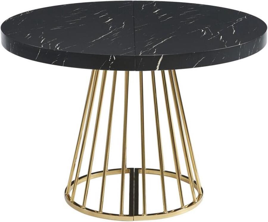 Vente-unique Uitschuifbare eettafel 2 tot 12 plaatsen van mdf en staal Zwart marmereffect en goud FIRELA L 260 cm x H 76 cm x D 110 cm