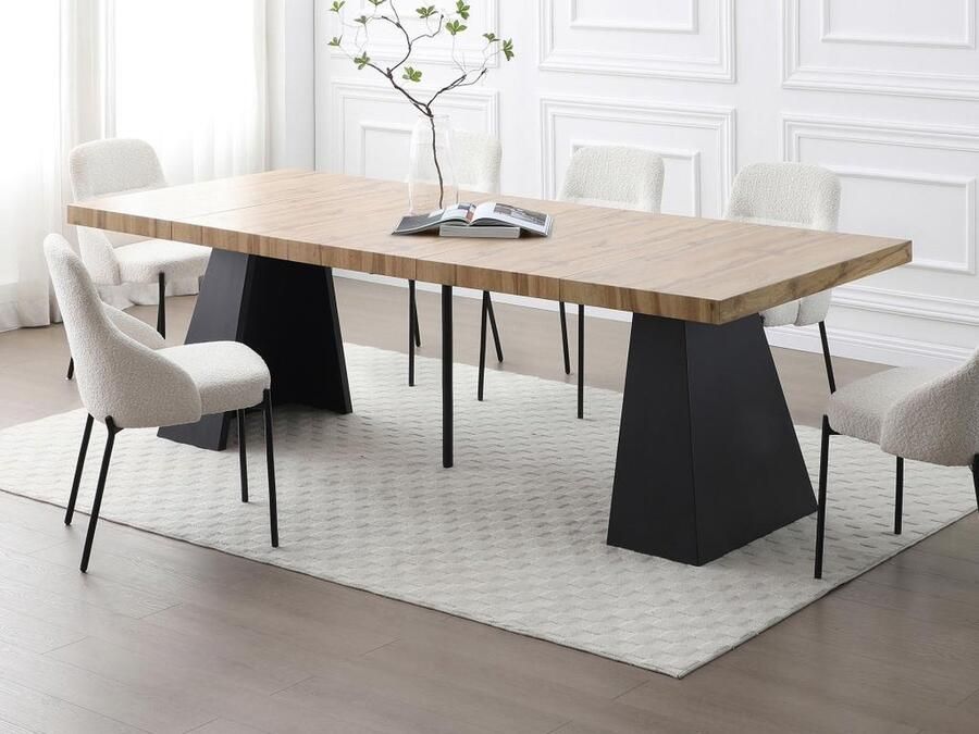 Vente-unique Uitschuifbare eettafel 4 tot 10 plaatsen van mdf en metaal Naturel en zwart EMELIA L 250 cm x H 75 cm x D 100 cm - Foto 2