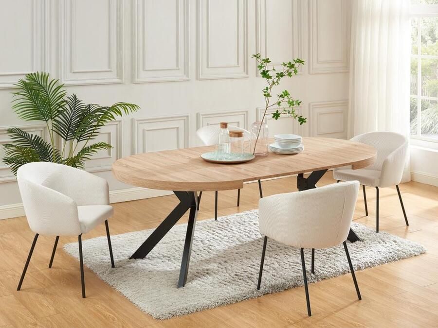 Vente-unique Uitschuifbare eettafel 4 tot 8 plaatsen van mdf en staal Naturel en zwart KOMONI L 220 cm x H 76 cm x D 120 cm - Foto 3